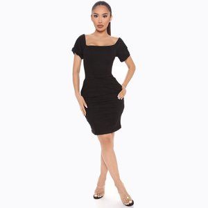 Black Puff Sleeve Mini Dress